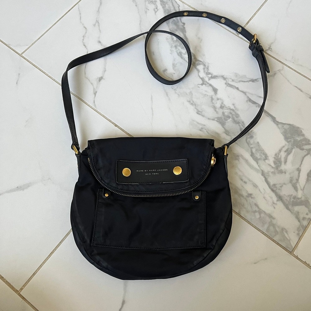 Marc by Marc Jacobs Preppy Nylon Mini Natasha Crossbody Bag Black Gold